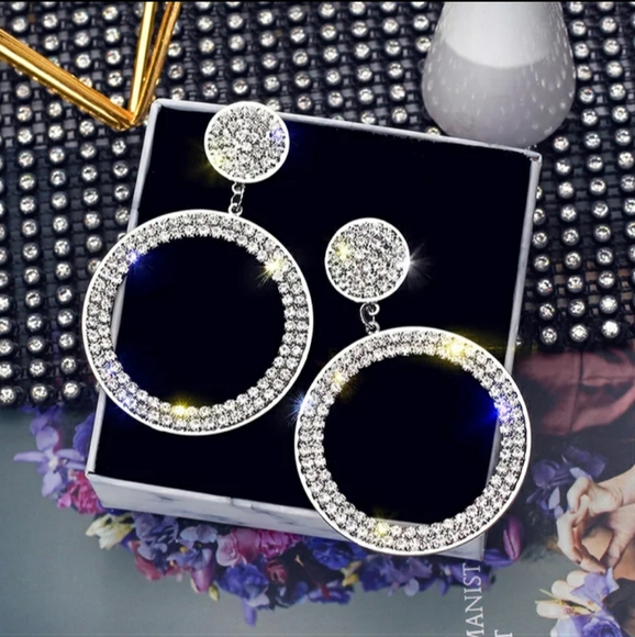 🎀Big Circle Rhinestone Drop Earings - Picture 5 of 7
